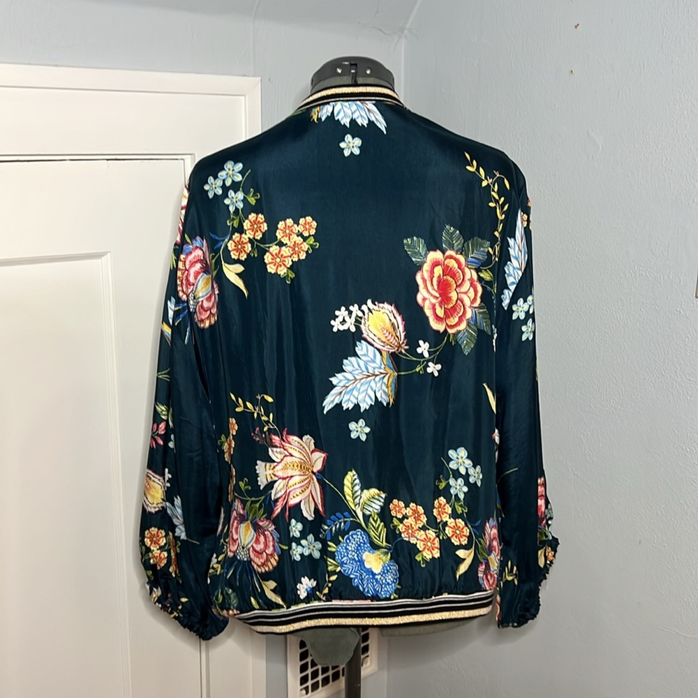 Johnny Was Reversible Slick Bomber Varsity Jacket Generous Sz Medium. Floral - Picture 7 of 16